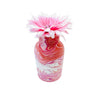 A Jesmonite eco-friendly bottle vase with a neck diameter of 6.50cm marbled with magenta pigment.