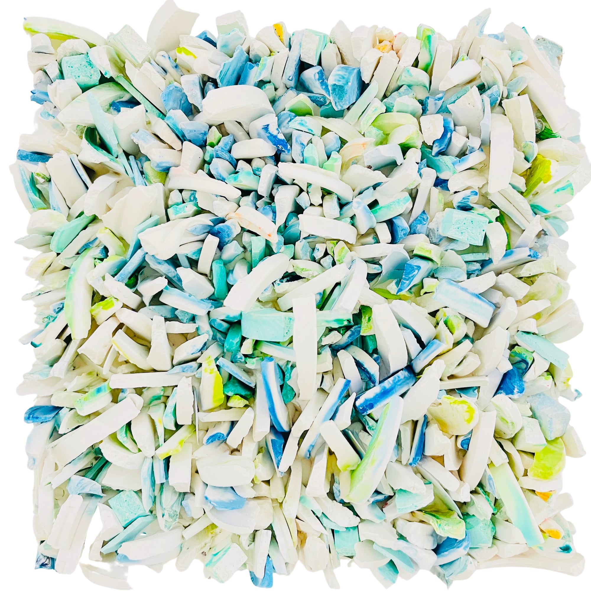 A textural abstract painting made from shards of turquoise Jesmonite measuring 20cm x 20cm.