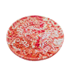 A circular mandela coaster measuring 9.3cm in diameter and 0.8 cm in height marbled with coral pigment.