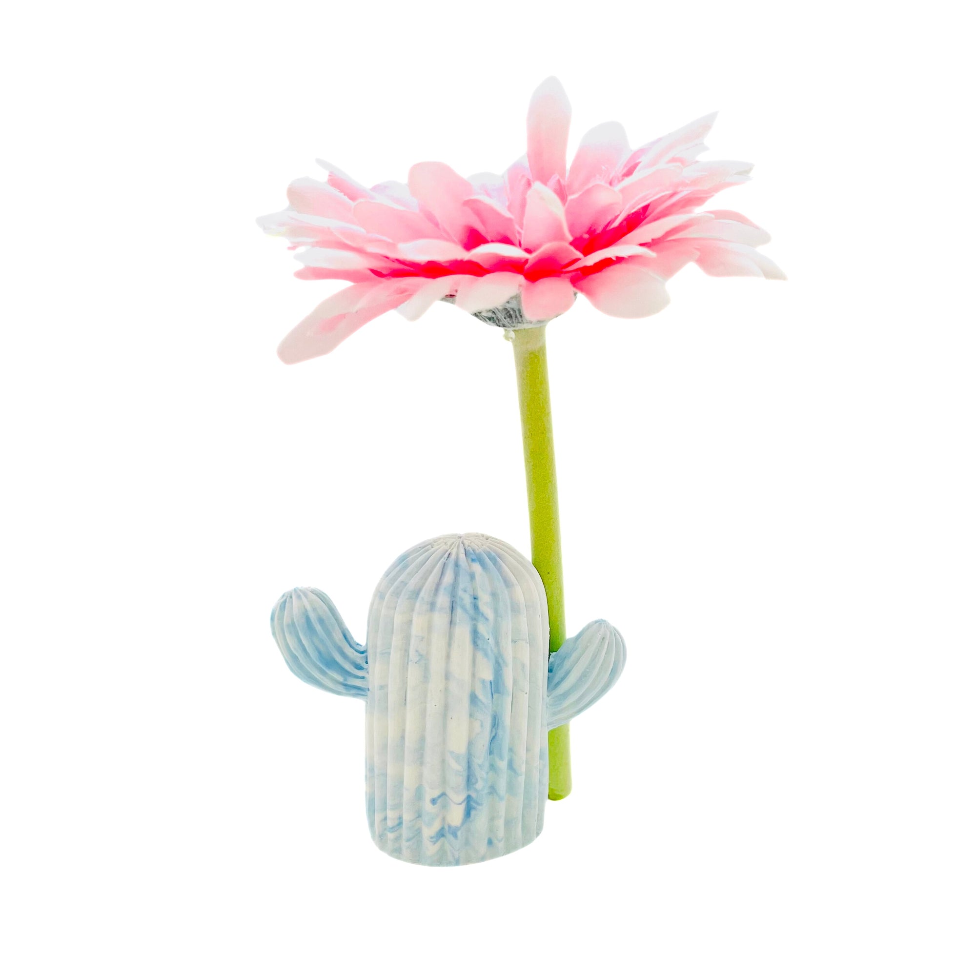 A medium size Jesmonite cactus measuring 7.5cm tall marbled with baby blue pigment.
