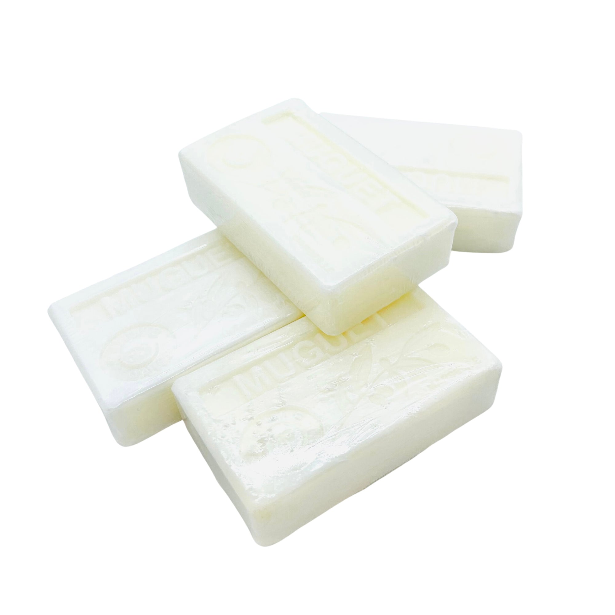 A rectangular bar of white French soap to accompany the bubble soap dish.