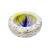This small round jesmonite bowl measuring 10cm in diameter is marbled with purple and yellow pigment.