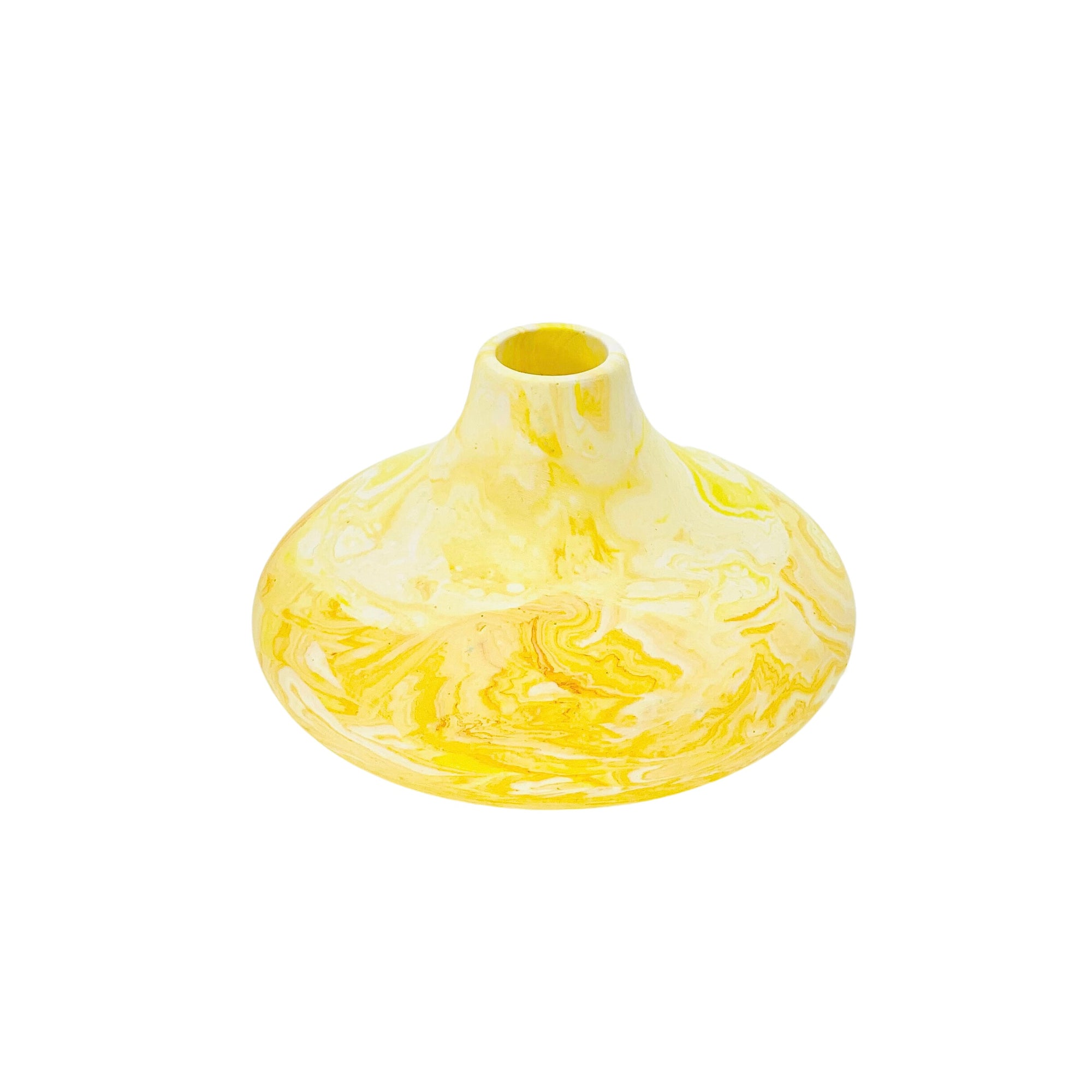 This small bulbous Jesmonite vase is marbled with yellow pigment.