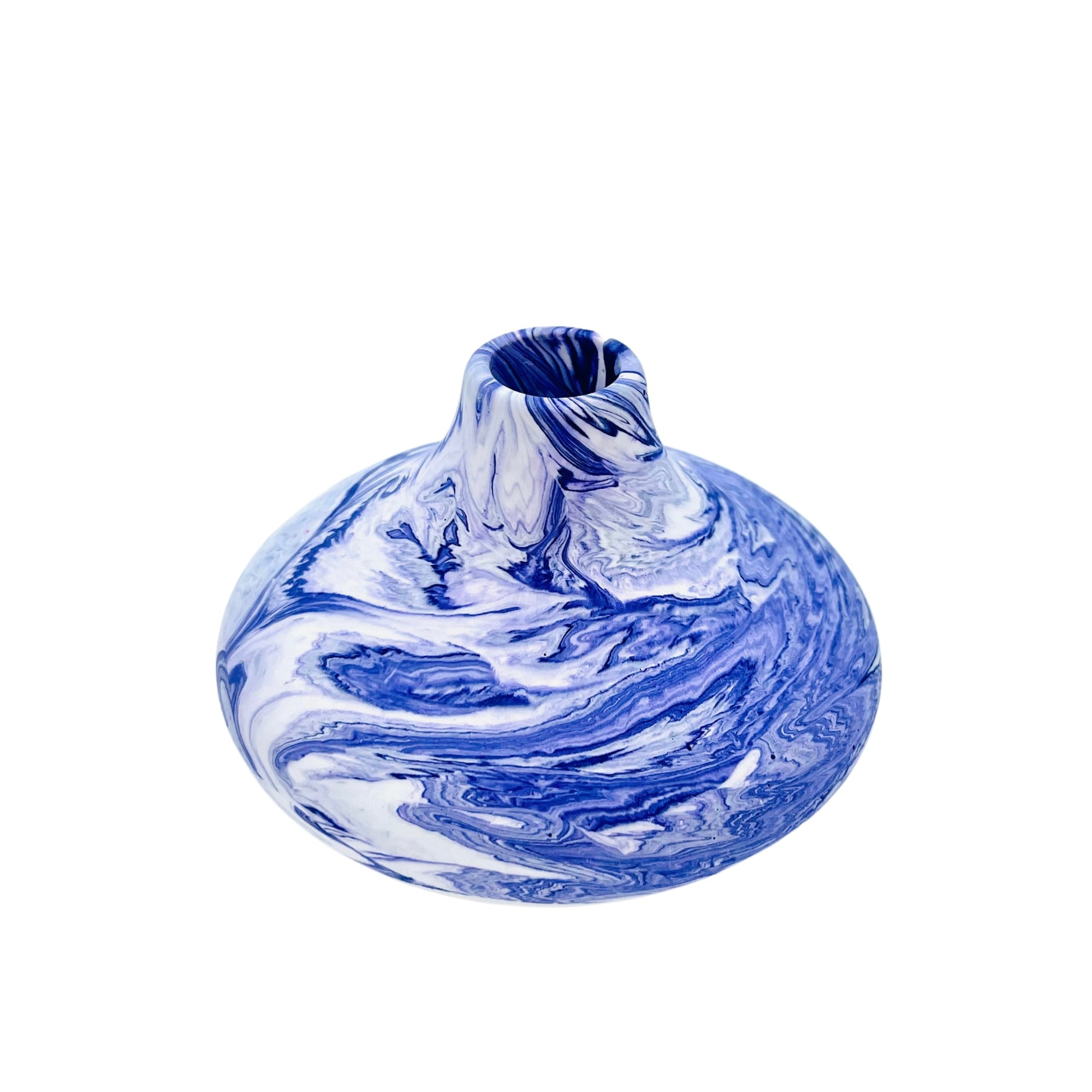 This small bulbous Jesmonite vase is marbled with purple pigment.