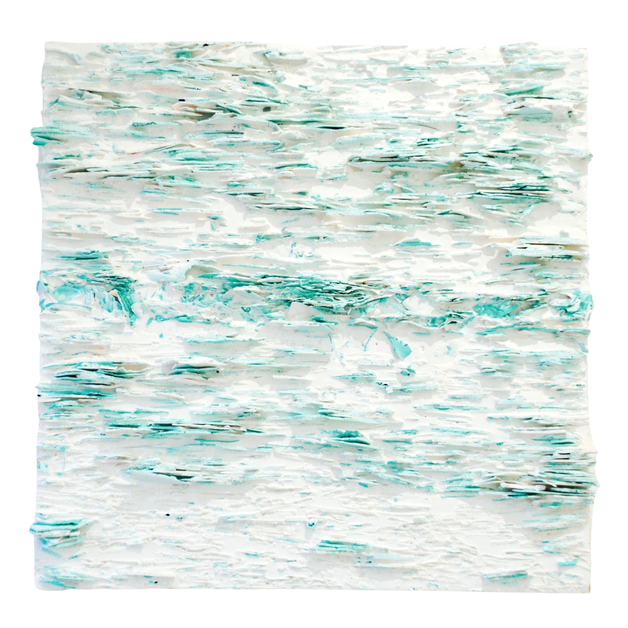 A textural abstract painting made from shards of turquoise jesmonite measuring 50cm x 50cm.    